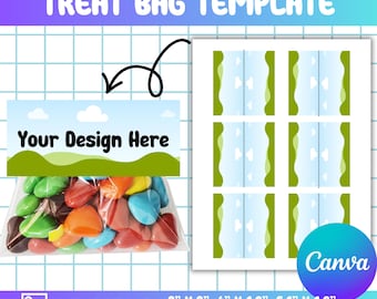 Labelsjabloonbundel traktatiezakje, sjabloon snoepfeestbedankje, traktatiezakjetoppers voor feesten en verjaardagen, verpakking voor kleine bedrijven, canvas