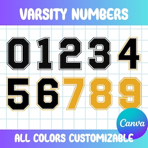 Varsity-nummertypsnitt Svg, 0-9, sporttypsnitt, fotbollstypsnitt, tröjatypsnitt Svg, collegetypsnitt, för Cricut, silhuett, 1, 2, 3, 4, 5, 6, 7, 8, 9