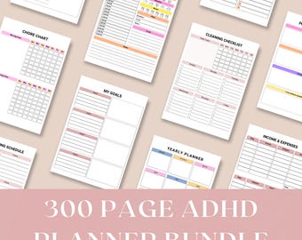 Adhd Planner 300 Page Bundle, Self-Care Planner, ADHD Productivity Planner, Printable Digital Download, Adult Daily Focus Life Journal PDF