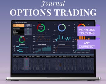 Options Trading Journal Template Dark Mode Google Sheets Excel P&L ROI Back testing Strategy Planner Finance Market Trading Log Spreadsheet