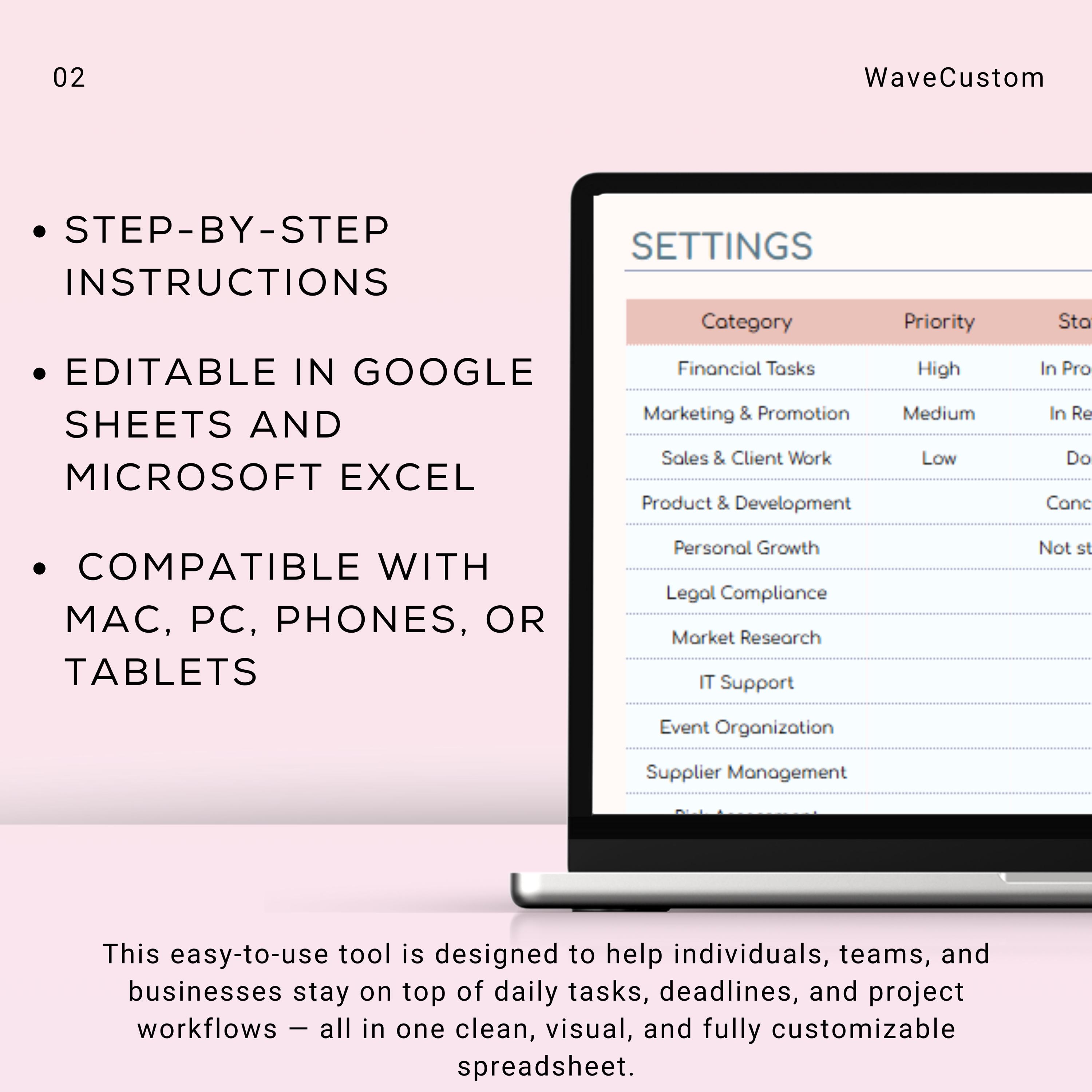 Task Tracker Spreadsheet to Do List Google Sheets Excel Work Organizer ...