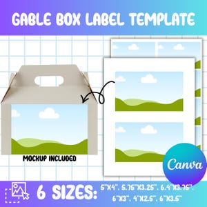 ゲーブルボックスラベルバンドルCanvaテンプレート、印刷可能なゲーブルボックスフロントラベル、ドラッグアンドドロップ、DIYテンプレート、カスタムパーソナライズ、パーティーの記念品