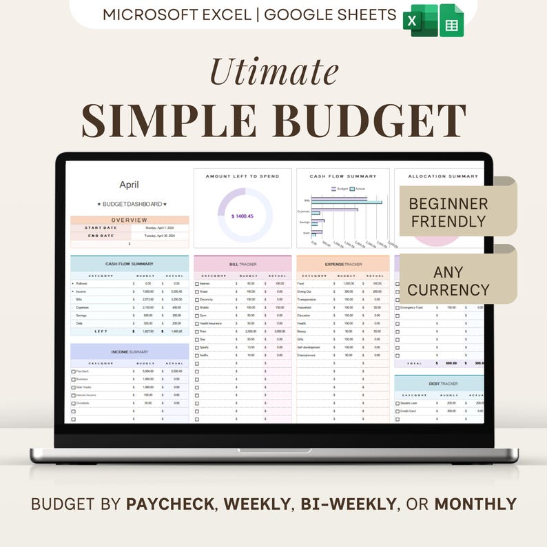 Simple Budget Planner Google Sheets Monthly Budget Spreadsheet Excel ...