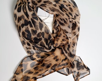 Seidenschal mit Leopardenmuster (160 × 33 cm) - Leichter, durchsichtiger Maulbeerseidenschal mit Geschenkbeutel