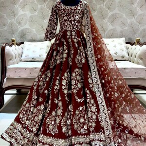 Fancy Silk Gown -Pent  Dupatta Set Fully Stitched Ready To Wear