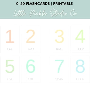 0–20 Number Flashcards | Minimalist Pastel Printable | Preschool Homeschool Math Learning | Instant Digital Download