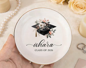 Plato personalizado para anillos de graduación, Clase de 2026, Plato para joyas, Regalo de graduación para ella, Regalos personalizados, Regalo para amiga, Graduada de 2026