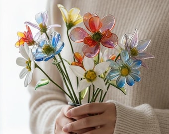 Flores de cumpleaños de vidrio hechas a mano, regalos de cumpleaños, flores de vidrio, regalos para el cumpleaños de una dama, regalos para ella, regalo para el día de la madre