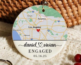 Enfeite de Noivado, Enfeite de Mapa, Mapa de Noivado, Presente de Noivado Personalizado para Casal, Enfeite de Noivado, Presente de Natal para Ela