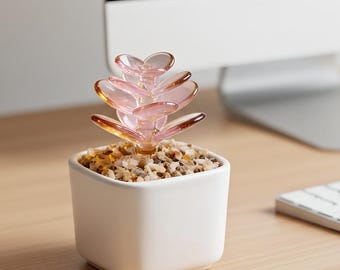 Suculenta artesanal em vidro fundido: decoração de planta em vitral