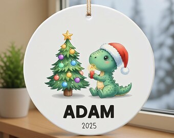 Enfeites de Natal de dinossauro personalizados para crianças, lembrança de Natal para netos, presente de Natal de dinossauro personalizado para neto, presente para ele