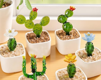 Figura de cactus de vidrio, planta soplada a mano, plantas de vidrio en maceta hechas a mano, agradecimiento a maestros, figura de cactus suculenta, día de San Valentín