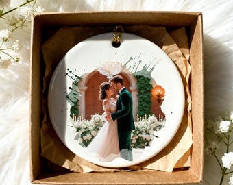 Enfeite personalizado com foto, Enfeite para casais, Enfeite para noivos, Enfeite para casados, Enfeite com foto, Enfeite de cerâmica personalizado, Enfeite de Natal personalizado