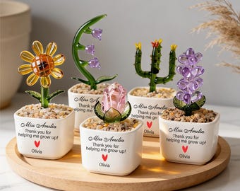 Custom Stained Glass Flower Pot, Thank You for Helping Me Grow, Teacher Appreciation Gift, Coworker Gift Thank You, Memorial Gift