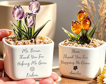 Vaso per piante in vetro, mini ornamento a forma di cactus con fiore in vetro personalizzato con nome, regalo per insegnanti, regalo per mamma/insegnante/laureato, regalo di compleanno