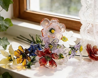Buquê de flores de vidro, presente artesanal para o Dia das Mães, arranjo para o Dia do Nascimento