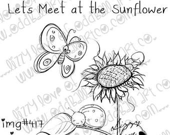 Digital Stamp Instant Download Cute Whimsical Spring Garden ~ Lets Meet at the Sunflower  Image No. 417 by Lizzy Love