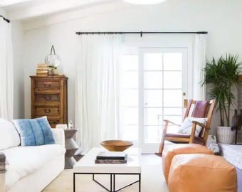 Handmade Moroccan Leather Pouf Ottoman: Square Boho Footstool