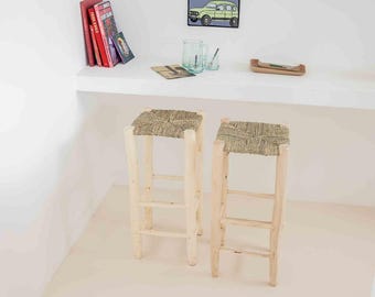 Boho Bar Stool: Raw Wood & Woven Cord - Handmade