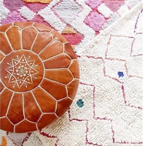 Moroccan pouf – handmade embroidered ottoman, boho chic footstool or seat, authentic Moroccan decor