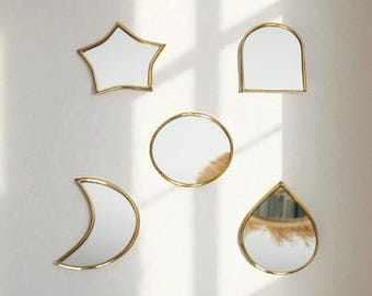 Moroccan Brass Mini Mirrors: Boho Chic Wall Decor, Handmade in Morocco