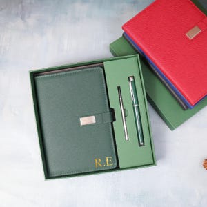 Personalized Leather Notebook Set, Custom A5 Journal with Pen, Vegan Leather Journal, Initial Notebook, Gift for Him or Her, Office Gift