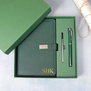 Personalized Leather A5 Notebook Set with Engraved Name, Custom Color Options, Gift Box & Pen for Mother&#39;s/Father&#39;s Day, Personalized Gift