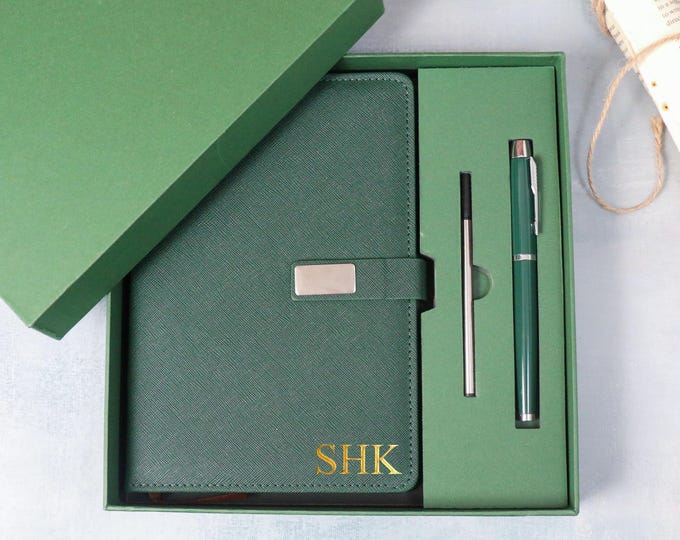 Custom Leather Journal Set,Personalized Leather Notebook ,Personalised A5 Vegan Leather Notebook,Initial Notebook Gifts,Personalized journal