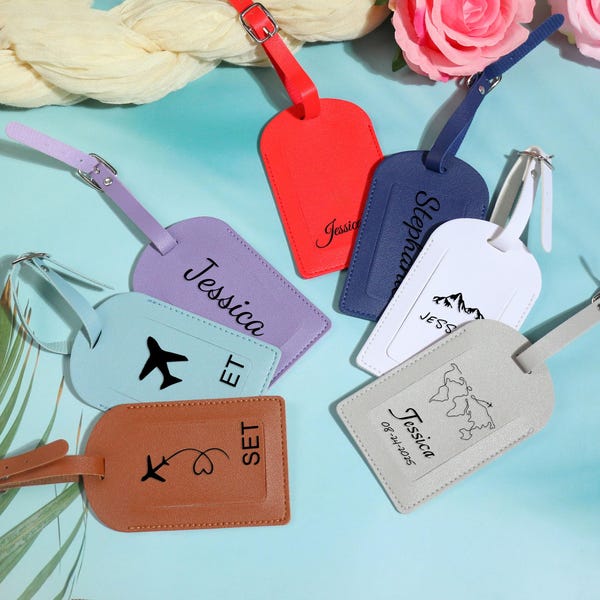 Personalized Vegan Leather Luggage Tag, Custom Travel Gift