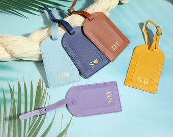 Monogrammed Leather Luggage Tag, Personalized Travel Gift
