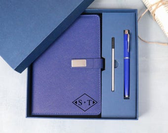 Op maat gegraveerd notitieboekje met pen, leren notitieboekjeset, bedankje eindejaar, bijpassende pen, aangepaste afstudeercadeaus, cadeau nieuwe baan