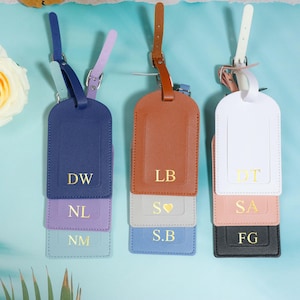 Personalized Vegan Leather Luggage Tag, Engraved Monogram Luggage Tag, Custom Luggage Tag, Suitcase Tag, Wedding Party Favors, Travel Gifts