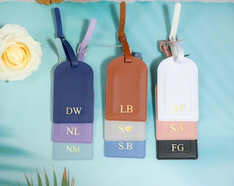 Personalized Vegan Leather Luggage Tag, Custom Monogram Travel Gift