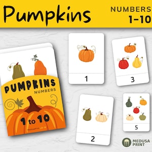 Cartes éclair chiffres citrouilles 1 à 10 | Comptage et correspondance d&#39;automne pour les enfants d&#39;âge préscolaire | Activité d&#39;automne Montessori