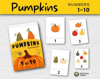 Pumpkin Number Flash Cards 1‑10 | Fall Preschool Counting & Matching Printable | Montessori Autumn Activity