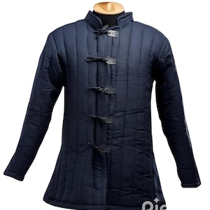 HEMA Fencing Jacket by Azhaan Steel Craft – 350N Certified Protective Gambeson for Historical Martial Arts, Navy Blue.