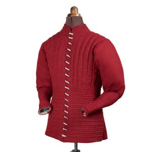 Medieval Padded Gambeson Jacket – Quilted Cotton Arming Doublet – Red Long Sleeve Armor Undergarment for HEMA, LARP & Reenactment.