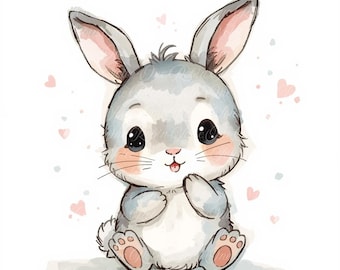 Cute Bunny Clipart | Kawaii Bunny Digital Download | Sublimation Graphics for Stickers, Shirts, Scrapbooking, Crafting & More (8 pcs)