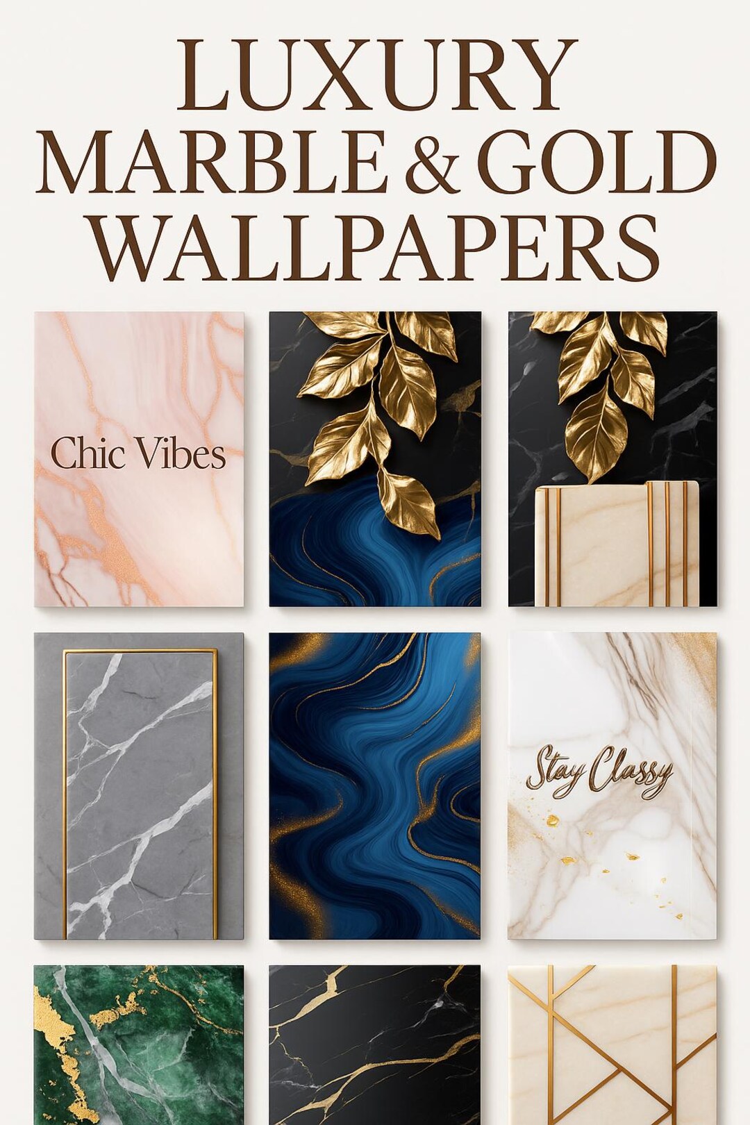 Luxury Marble & Gold Foil Phone Wallpaper Set | Chic Elegant Digital