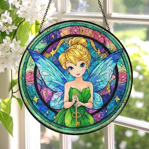 TinkerBell Key Fairy Stained glass suncatcher, Fairytale Fantasy Crystal Suncatcher, Disney Lover Gift Window Suncatcher, Nursery Wall Decor