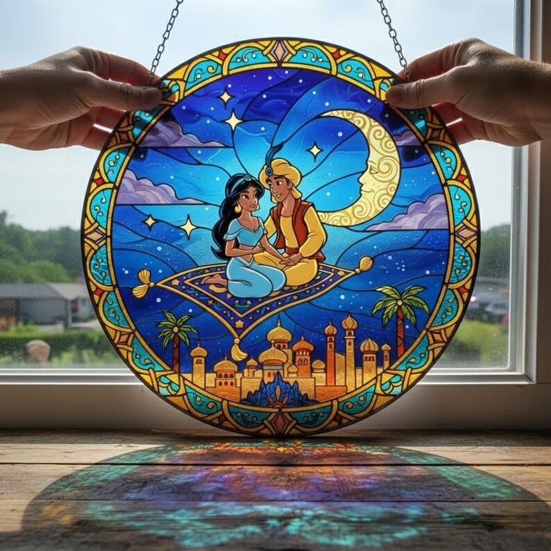 Aladdin Jasmine Magic Carpet Stained Glass Suncatcher, Agrabah Palace ...