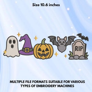 Cute Halloween Embroidery Designs, Kids Halloween Embroidery Design, Spooky Season Embroidery Pattern