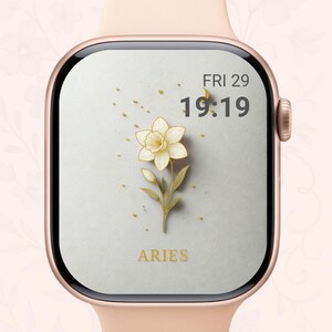 Aries Apple Watch Wallpaper – Zodiac Floral Astrology Background, Red Aries Aesthetic Digital Download