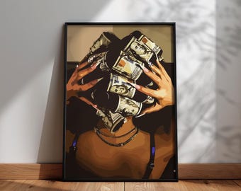 Black Woman Art, Money Fashion Art, Black Woman Wall Art, Black Girl Wall Art, Afro wall art, Black girl art, Wall Art Digital, Fashion Art
