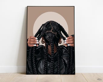 Black Woman Art, Magic Modern Art, Black Woman Wall Art, Black Girl Wall Art, Afro wall art, Black girl art, Braid Art Digital, Fashion Art