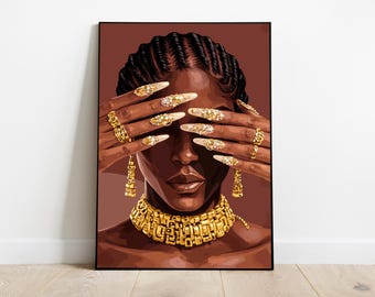 Black Woman Art, Modern Art, Black Woman Wall Art, Black Girl Wall Art, African wall art, Black girl art, Wall Art Digital, Fashion Art