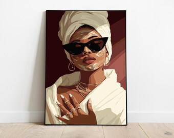 Black Woman Art, Flower Art, Black Woman Wall Art, Black Girl Wall Art, African wall art, Black girl art, Wall Art Digital, Fashion Art