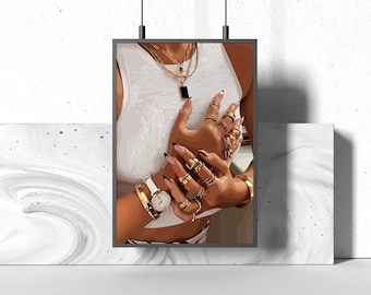 Black Woman Art, Rich Gold Art, Black Woman Wall Art, Black Girl Wall Art, African wall art, Black girl art, Wall Art Digital, Fashion Art