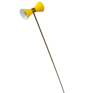 Vintage Italian Floor Lamp Brass Yellow Diabolo | Mid Century Modern Stilnovo 1950s Lighting | Retro Standing Lamp