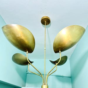 Stilnovo Style Light Branch Chandelier Vintage Raw Brass 4 Lights Starburst Sputnik Ceiling Light Mid Century Modern Chandelier Lighting